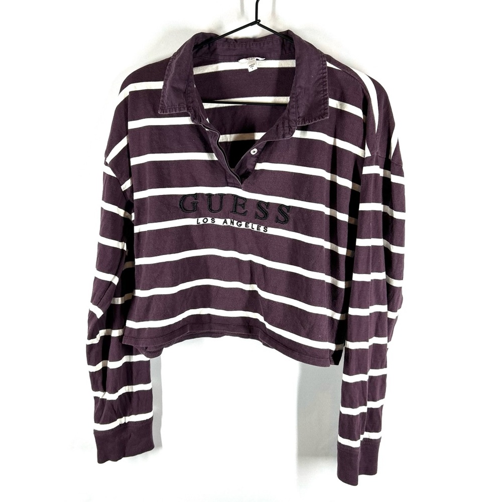 Guess Purple and White Striped Long Sleeve Tee